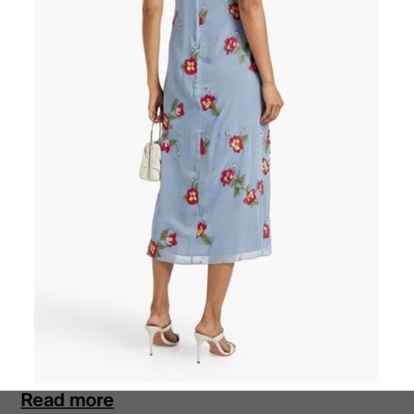 Rag and Bone Jolene embroidered spaghetti strap lined blue Chiffon Midi Dress 8 - Picture 7 of 9
